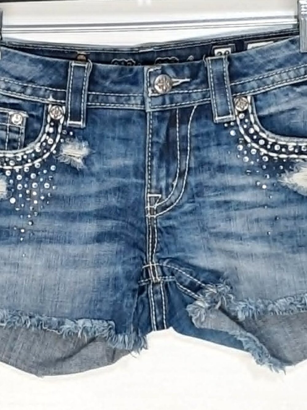 Miss Me Shorts Size 28 Low Rise Distressed Denim Embelished Rhinestone JE8154H - Picture 7 of 15